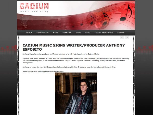 CADIUM MUSIC SIGNS WRITER/PRODUCER ANTHONY ESPOSITO